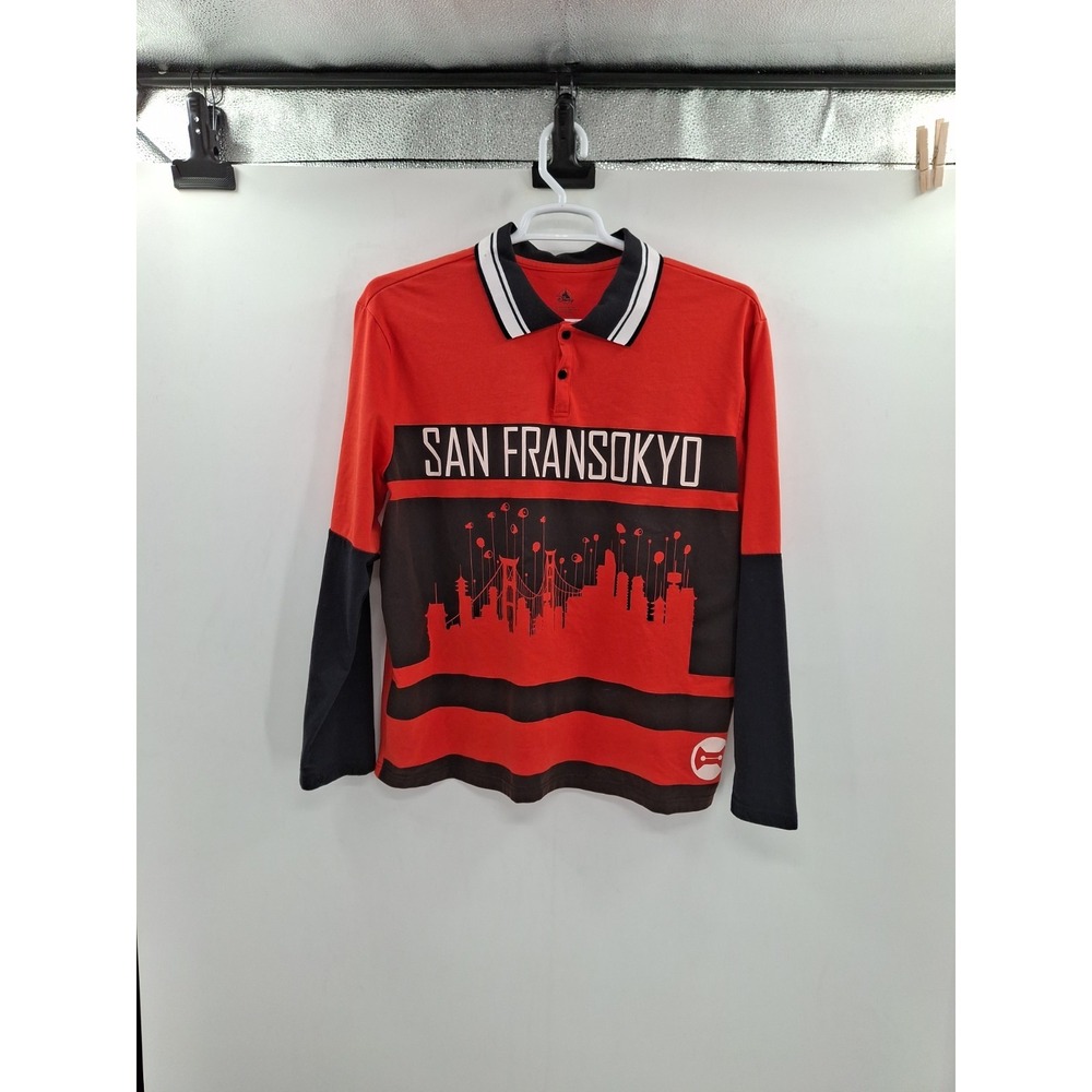 Disney San Fransokyo Polo Shirt‎ Large Orange Big Hero 6 Graphic Long Sleeve